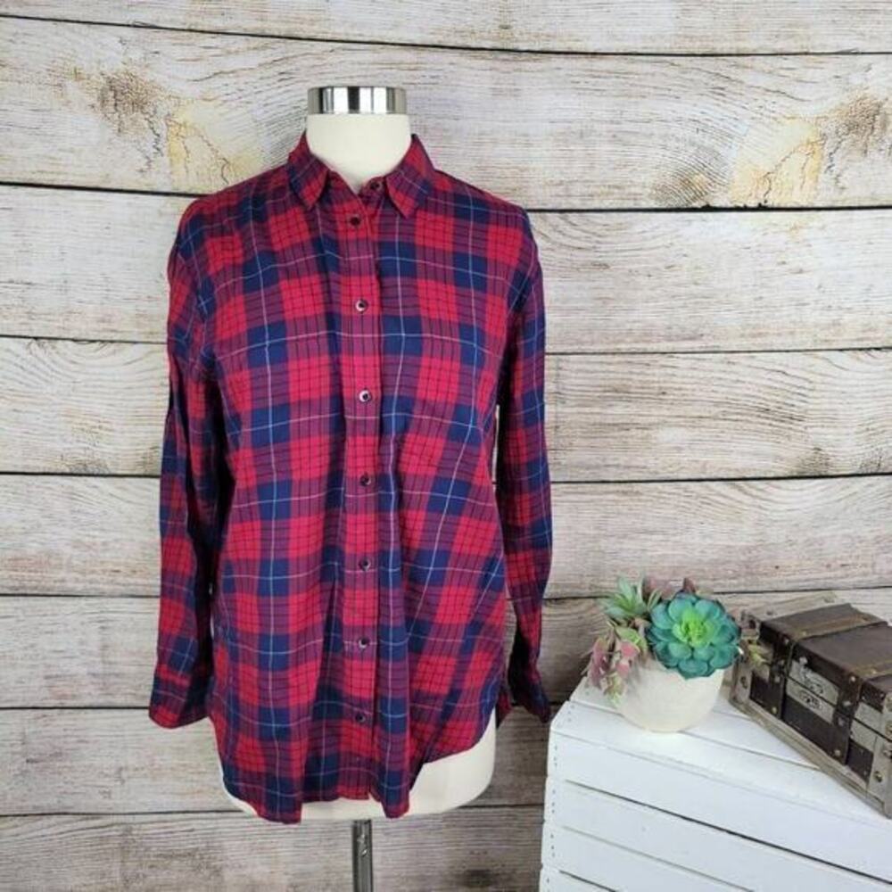 Madewell Women's Button Down Plaid Oversized Boy Tunic Shirt Size Extra Small